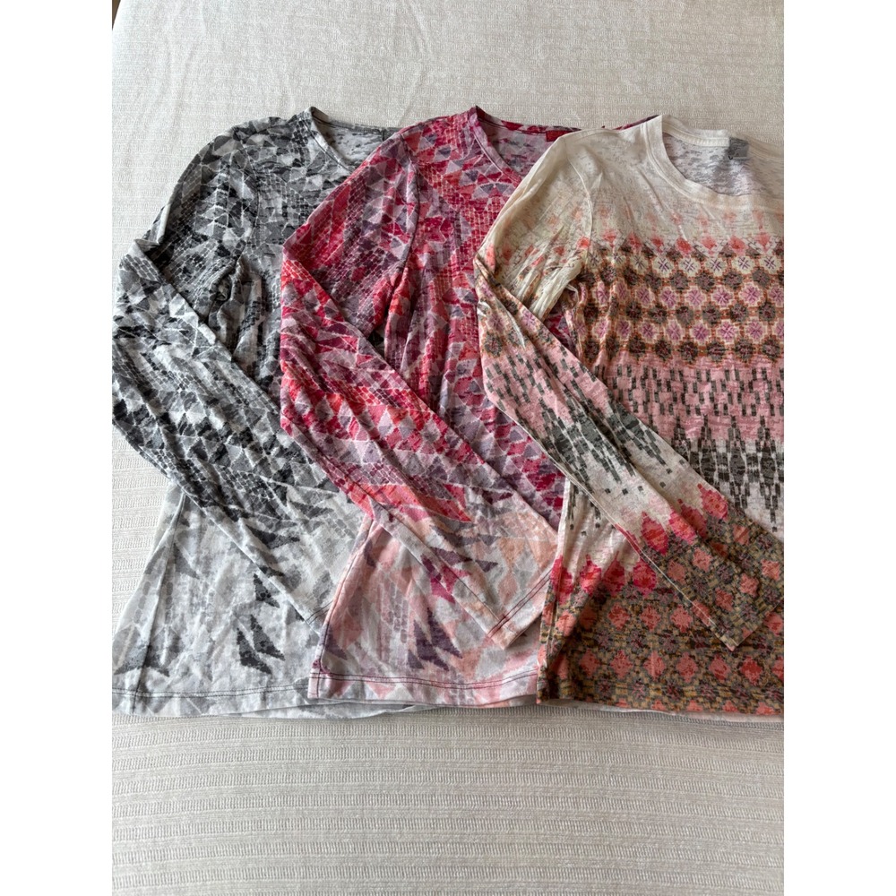 Lot 3 prAna Raven Long Sleeve Tops Large Geometric Burnout Organic Cotton Blend